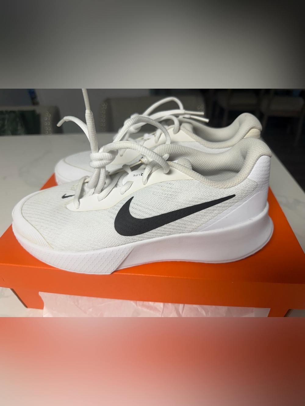 Nike vapor lite 3 women’s pickleball White Sneakers with Black Swoosh